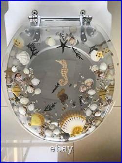17 Clear Seahorse Polyresin Toilet Seat, Round 17 Clear Seahorse Polyresin Toilet Seat, Round