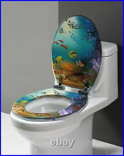 3D Ocean Series Sea Turtle round Closed Front Toilet Seat in Blue Slose Close