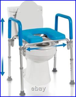 Adjustable Padded Toilet Seat with Handles, Raised, 330 lb, Universal Fit