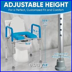 Adjustable Padded Toilet Seat with Handles, Raised, 330 lb, Universal Fit