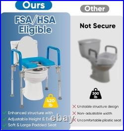 Adjustable Padded Toilet Seat with Handles, Raised, 330 lb, Universal Fit