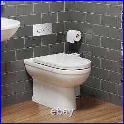 BTW Back To Wall Pan Round Toilet WC Modern Quick Release Soft Close Seat White