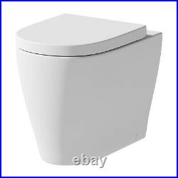 BTW Back To Wall Toilet Pan Curved WC Modern Top Mounted Soft Close Seat White
