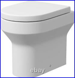 BTW Back To Wall Toilet Pan Round Modern Top Mounted Soft Close Seat White NDT