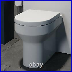 BTW Back To Wall Toilet Pan Round WC Modern Top Mounted Soft Close Seat White