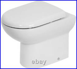 BTW Back To Wall Toilet Pan WC Round Modern Top Mount Soft Close Seat White NDT
