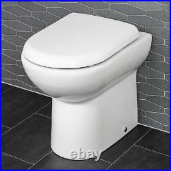 Back To Wall BTW Toilet Pan Soft Close Seat WC Round Modern Top Mount White