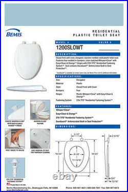 Bemis 1200SLOWT-020 Elongated Plastic Slow Close Toilet Seat Crane White