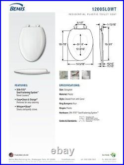 Bemis 1200SLOWT-023 Elongated Slow Close Toilet Seat Eljer MISTY ROSE