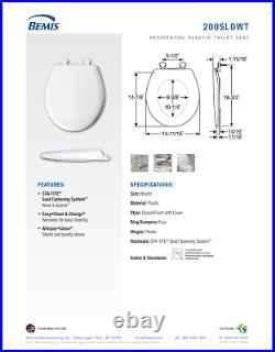 Bemis 200SLOWT-244 Round Front Plastic Slow Close Toilet Seat Kohler NAVY
