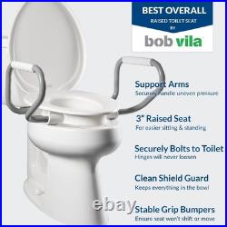 Bemis Assurance 3 Raised Toilet Seat with Handles, Clean Elongated, White