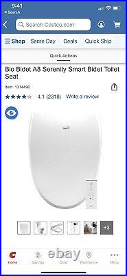 BioBidet A8 Serenity Elongated Bidet Toilet Seat White OPEN BOX