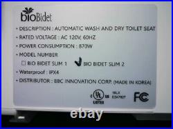 Bio Bidet Slim Two Smart Toilet Seat Stainless Steel Elongated White No Remote