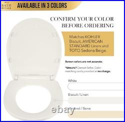 Biscuit/Linen Round Toilet Seat Stain-Resistant, Quick Release Design