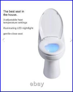 Brondell Toilet Seat w / Heated + Nightlight Round Closed Front Plastic in White