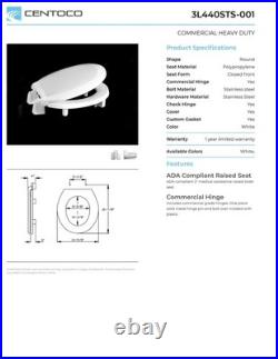 Centoco 3 inch Raised Toilet Seat for Seniors, Round, Closed Front With Cover Centoco 3 inch Raised Toilet Seat for Seniors, Round, Closed Front With Cover