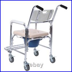 Commode Wheelchair Toilet Shower Seat Potty Bathroom Rolling Chair Foldable