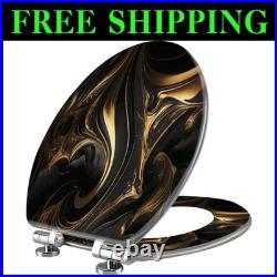 Durable Elongated Toilet Seat with Unique Fluid Art Easy Clean and Install