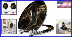 Durable Elongated Toilet Seat with Unique Fluid Art Easy Clean and Install