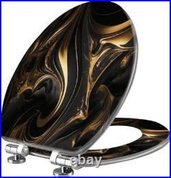 Durable Elongated Toilet Seat with Unique Fluid Art Easy Clean and Install