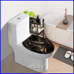 Durable Elongated Toilet Seat with Unique Fluid Art Easy Clean and Install