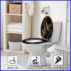 Durable Elongated Toilet Seat with Unique Fluid Art Easy Clean and Install