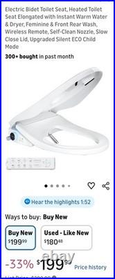 Electric Bidet Toilet Seat, Heated Toilet Seat Elongated with Instant Warm Water