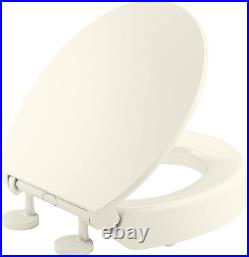 Elevated Quiet-Close round Toilet Seat Contoured Grip-Tight Bumpers Biscuit