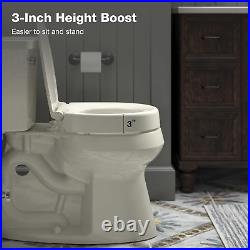 Elevated Quiet-Close round Toilet Seat Contoured Grip-Tight Bumpers Biscuit