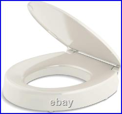 Elevated Quiet-Close round Toilet Seat Contoured Grip-Tight Bumpers Biscuit