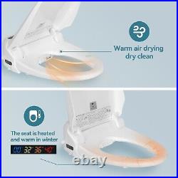 Elongated Electronic Smart Toilet Bidet Seat Nightlight Warm Heated Dry Clean