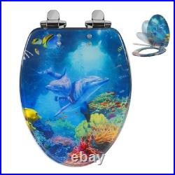 Elongated Ocean Resin Toilet Seat, Soft Close Quick Release Metal Zinc Alloy