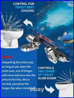Elongated Ocean Resin Toilet Seat, Soft Close Quick Release Metal Zinc Alloy