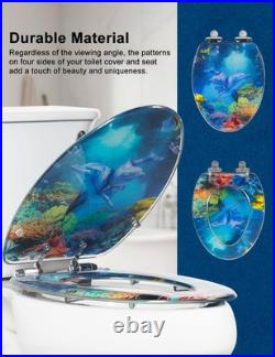 Elongated Ocean Resin Toilet Seat, Soft Close Quick Release Metal Zinc Alloy