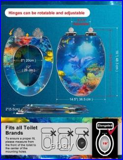 Elongated Ocean Resin Toilet Seat, Soft Close Quick Release Metal Zinc Alloy
