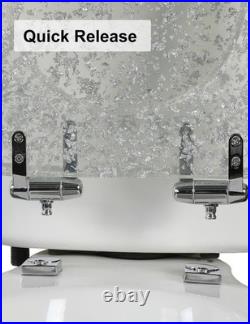 Elongated Resin Toilet Seat Glitter Silver, Slow Quiet-Close Lid and Seat, He