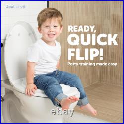 Elongated Toddler Toilet Seat Quick Flip Built-In Potty Splash Guard Slow Close