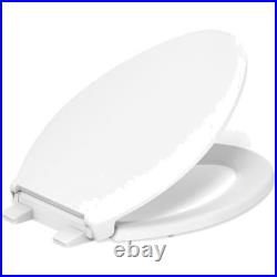 Elongated Toilet Seat Plastic Soft Close Quiet Lid Grip-Tight Hardware White