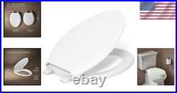 Elongated Toilet Seat Plastic Soft Close Quiet Lid Grip-Tight Hardware White
