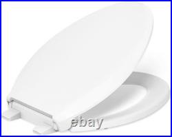 Elongated Toilet Seat Plastic Soft Close Quiet Lid Grip-Tight Hardware White