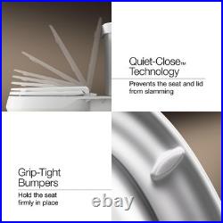 Elongated Toilet Seat Plastic Soft Close Quiet Lid Grip-Tight Hardware White