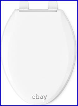 Elongated Toilet Seat Plastic Soft Close Quiet Lid Grip-Tight Hardware White