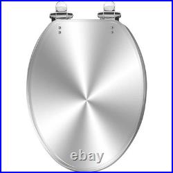 Elongated Toilet Seat Silver Resin Slow Quiet Close with Quick-Release Hinges