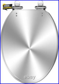 Elongated Toilet Seat Silver Resin Slow Quiet Close with Quick-Release Hinges Elongated Toilet Seat Silver Resin Slow Quiet Close with Quick-Release Hinges
