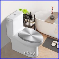 Elongated Toilet Seat Silver Resin Slow Quiet Close with Quick-Release Hinges