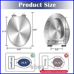 Elongated Toilet Seat Silver Resin Slow Quiet Close with Quick-Release Hinges