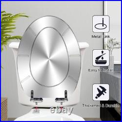 Elongated Toilet Seat Silver Resin Slow Quiet Close with Quick-Release Hinges