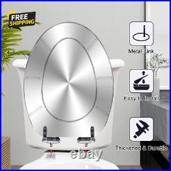 Elongated Toilet Seat Silver Resin Slow Quiet Close with Quick-Release Hinges Elongated Toilet Seat Silver Resin Slow Quiet Close with Quick-Release Hinges