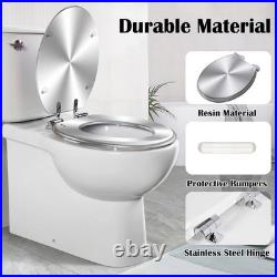 Elongated Toilet Seat Silver Resin Slow Quiet Close with Quick-Release Hinges
