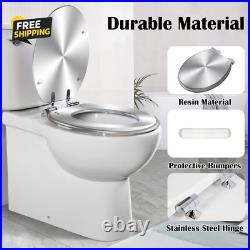 Elongated Toilet Seat Silver Resin Slow Quiet Close with Quick-Release Hinges Elongated Toilet Seat Silver Resin Slow Quiet Close with Quick-Release Hinges